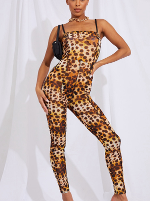 Tan Leopard Print Seam Detail Strappy Mesh...