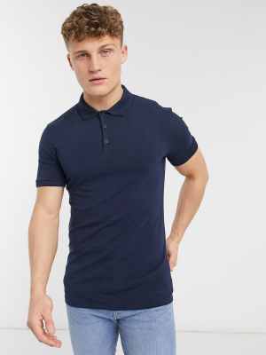 Asos Design Organic Muscle Polo In Navy