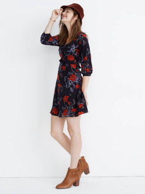 Silk Ruffle-waist Dress In Windblown Poppies