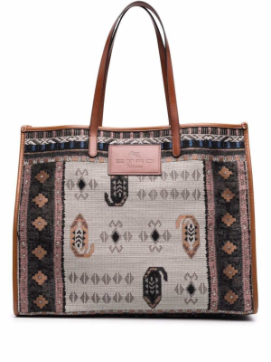 Etro Abstract Pattern Embroidered Tote Bag