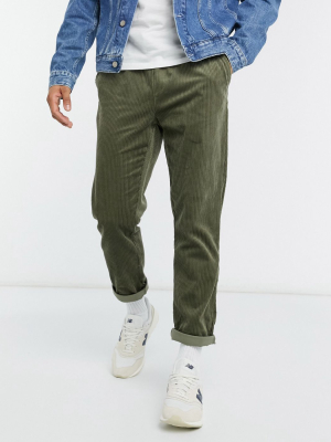 Asos Design Cord Slim Pants In Khaki