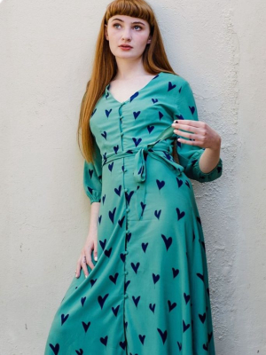 Courtney Midi Dress - Green, Hearts