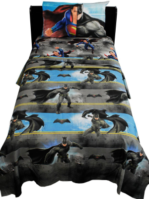 3pc Batman Vs Superman Twin Bed Sheet Set Crime And Punishment Superheroes Bedding Accessories - Dc Comics..