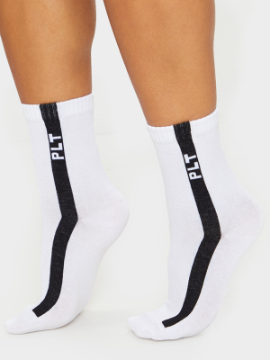 Prettylittlething White With Black Stripe Socks