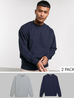 Asos Design Lightweight Oversized Sweatshirt 2 Pack Gray Marl / Navy