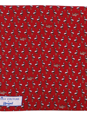 Limited Edition Nola Couture X Haspel Red Pelican Print Pocket Square - O/s