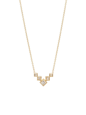 14k 5 Princess Diamond Bezel Set V Necklace