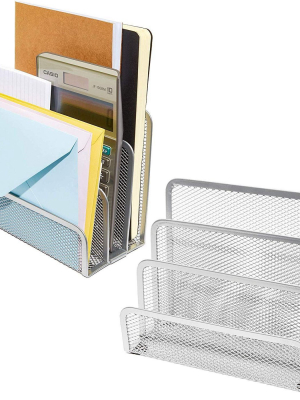 Pack Of 2 Metal Mesh Mail Sorter With 3 Slots For Letter File Organizer, Silver