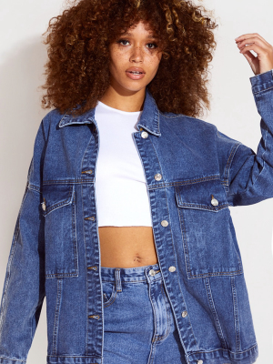 Prettylittlething Mid Blue Wash Oversized Seam...