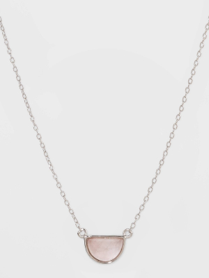 Sterling Silver With Rose Quartz Half Moon Station Necklace - Universal Thread™ Silver