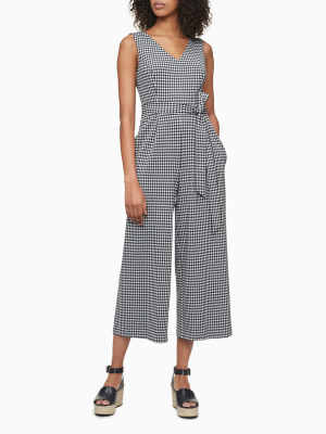 Gingham V-neck Belted Jumpsuit