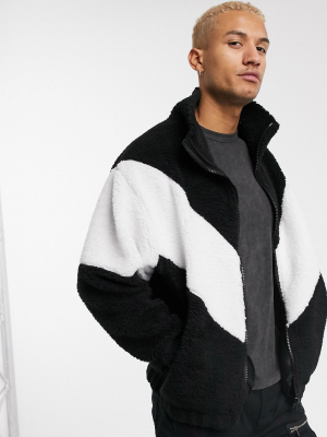 Asos Design Oversized Track Top In Teddy Borg With Chevron Color Block