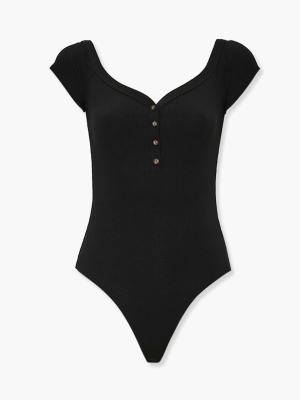 Ribbed Button-front Bodysuit