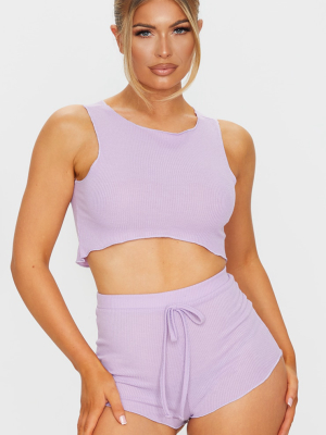 Lilac Ribbed Frill Edge Short Pj Set