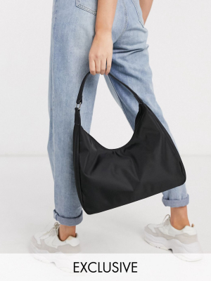 Glamorous Exclusive Curved Nylon Shoulder Bag In Black