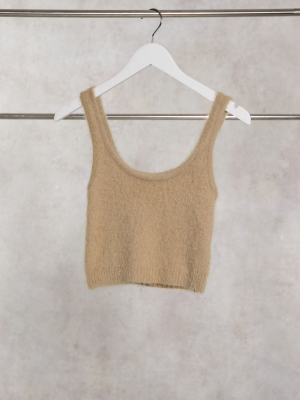 Stradivarius Fluffy Knit Coordinating Crop Top In Brown