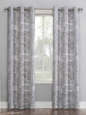 Tatsu Modern Grid Semi-sheer Grommet Curtain Panel Gray - No.918