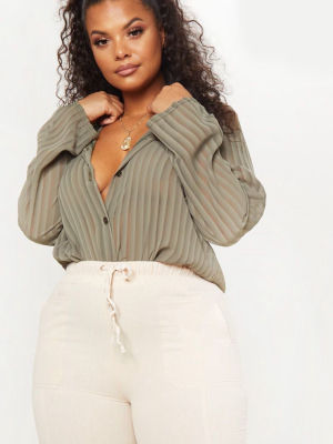 Plus Khaki Striped Chiffon Oversized Shirt