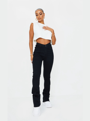 Washed Black Dipped Waist Skinny Flare Jeans