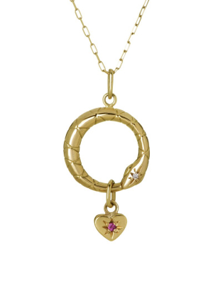 Gold Ruby And Diamond Ouroboros Pendant