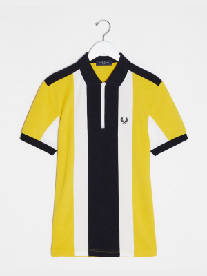 Fred Perry Bold Stripe Half Zip Polo In Yellow With Black