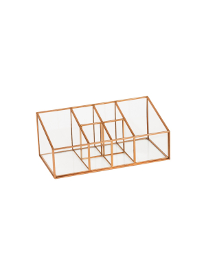 10"x5"x4" 6 Compartment Glass & Metal Vanity Organizer Copper Finish - Threshold™