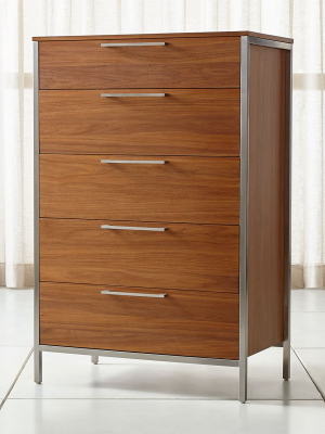 James Walnut With Stainless Steel Frame 5-drawer Chest