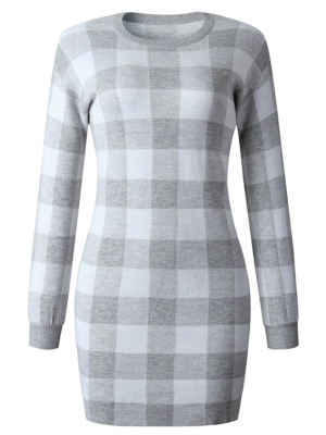'vivian' Checked Crewneck Sweater Dress (3 Colors)