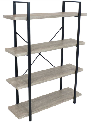 4-tier Industrial Style Freestanding Open Shelf - Oak Gray Veneer - Sunnydaze Decor