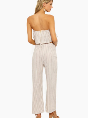 Parker High Waist Straight Leg Pants - Ash Brown & White Stripe Print