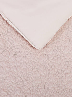 Charisma Melange Quilted Velvet 3 Piece Comforter Set - Pink