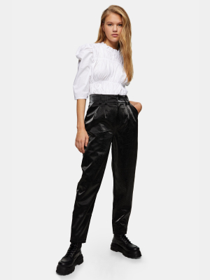 Black Faux Suede Snake Print Peg Pants