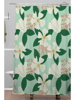 Hello Sayang Urban Jungle Hibiscus Shower Curtain Green - Deny Designs