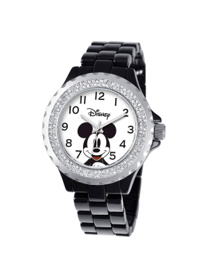 Women's Disney Mickey Mouse Enamel Sparkle Watch - Black