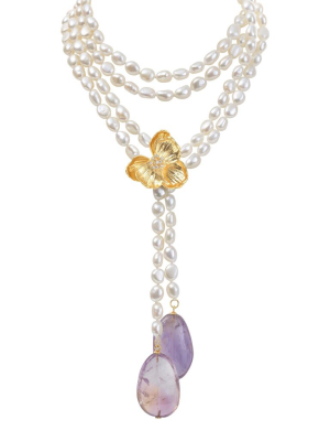 Orchid Lariat Necklace With Pearls, Ametrine And Diamonds