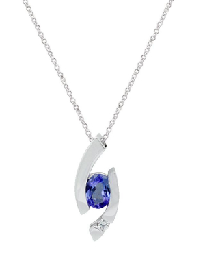 14k White Gold Tanzanite And Diamond Pendant, 0.81 Tcw