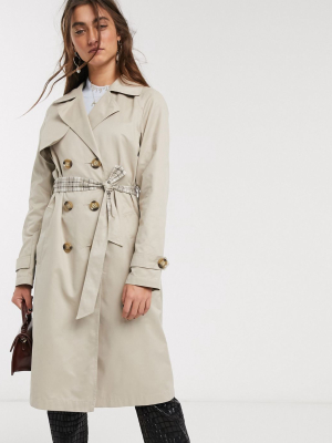 Only Trench Coat With Check Lining In Beige