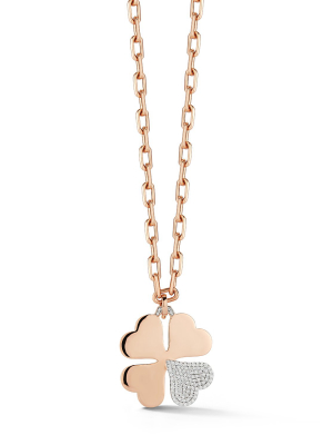 Dora 18k Rose Gold And One Diamond Corner Large Clover Charm