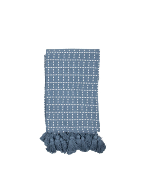 Blue Dot Pattern Hand Woven 50 X 60 Inch Cotton Throw Blanket With Hand Tied Tassels - Foreside Home & Garden