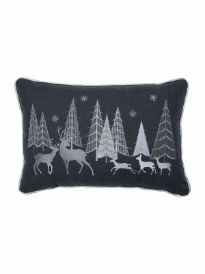 11.5"x18.5" Christmas Forest Scene Deer & Trees Lumbar Throw Pillow - Pillow Perfect