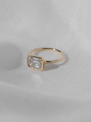 East-west Emerald-cut Diamond Bezel Ring