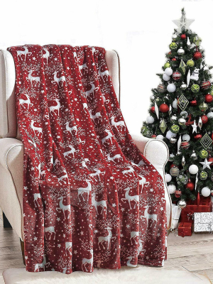 Kate Aurora Holiday Living Ultra Soft & Cozy Hypoallergenic Christmas Red Reindeer Plush Throw Blanket Cover