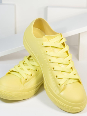 Yellow Pvc Lace Up Sneakers