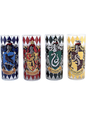 Silver Buffalo Harry Potter House Crests 4 Piece 10oz Glass Tumbler Set