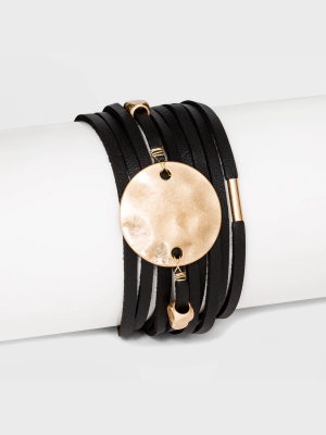 Simulated Leather And Disc Magnetic Bracelet - Universal Thread™ Black