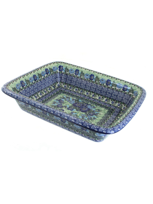 Blue Rose Polish Pottery Sapphire Fields Medium Rectangular Baker