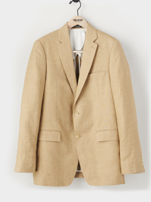 Sutton Italian Linen Suit Jacket In Toasted Almond