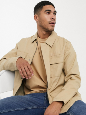 Topman 4 Pocket Ripstop Jacket In Stone