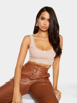 Nude Mesh Cupped Crop Top