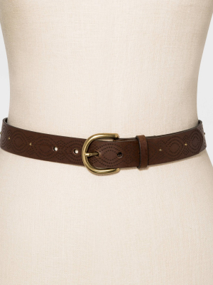 Women's Studs Laser Etched Belt - Universal Thread™ Brown